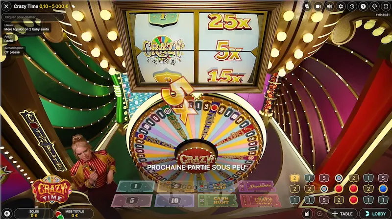 interface du jeu crazy time
