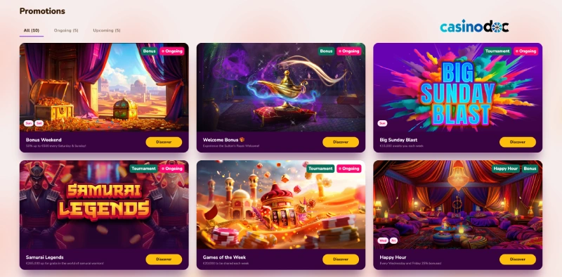 capture écran des promotions disponibles sur Wild Sultan casino