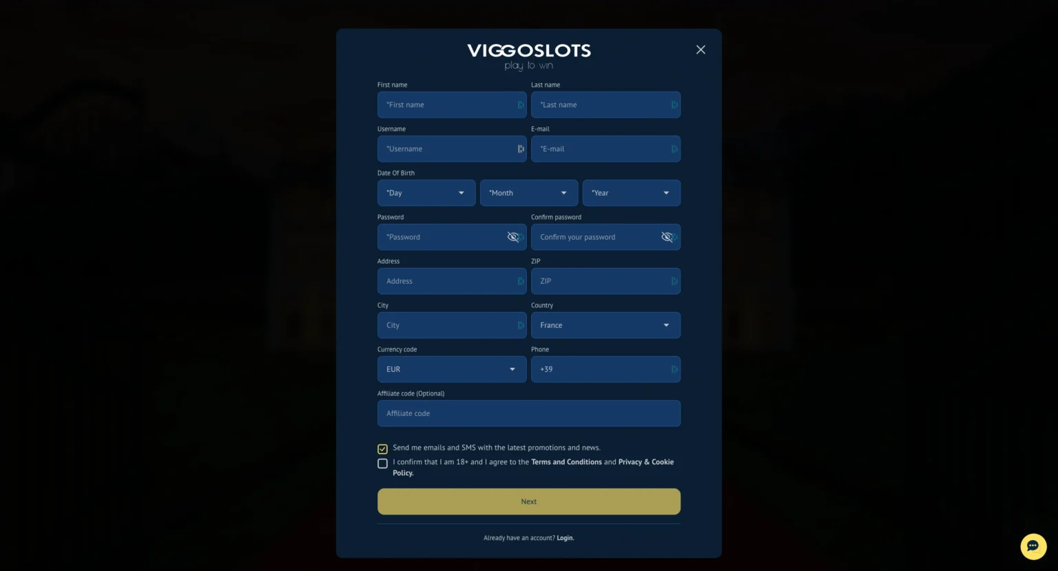 inscription étape2 viggoslots