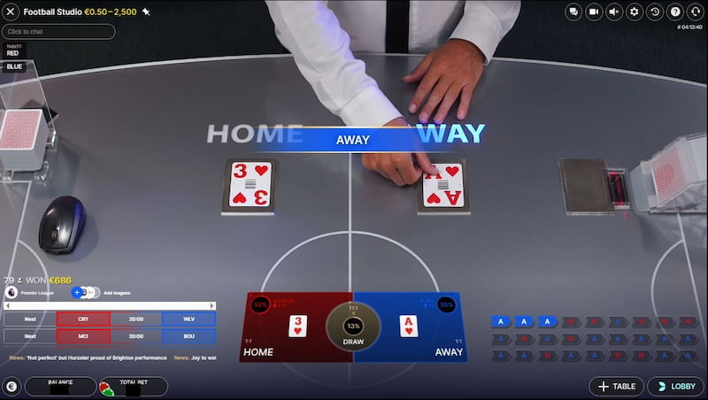 tirage de cartes sur Football Studio