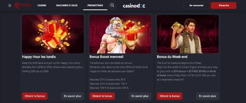 Autres promotions sur Riviera Casino