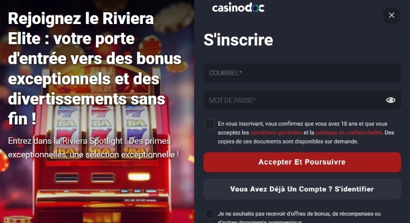Inscription sur Riviera Casino étape 3