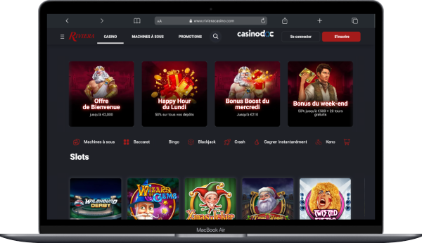 Interface de Riviera Casino version ordinateur Macbook Air