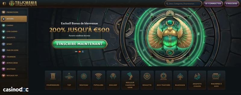 Page d'accueil Talismania Casino