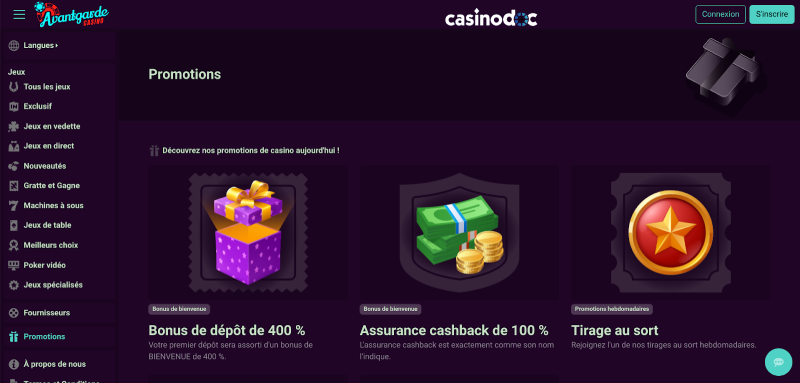Bonus de bienvenue Avantgarde Casino