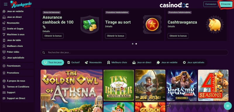 Inscription sur Avantgarde Casino étape 2