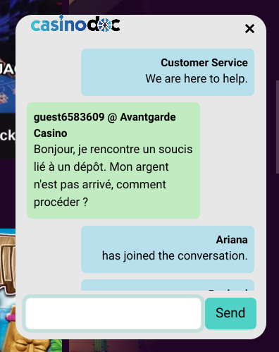 Support client Avantgarde Casino