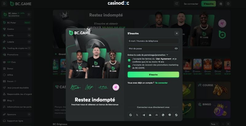 inscription BC Game étape 3