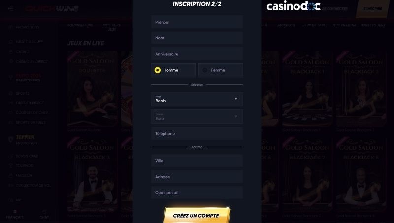 inscription etape 3 quickwin