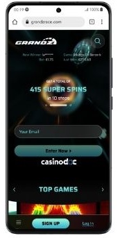 interface mobile grandz casino