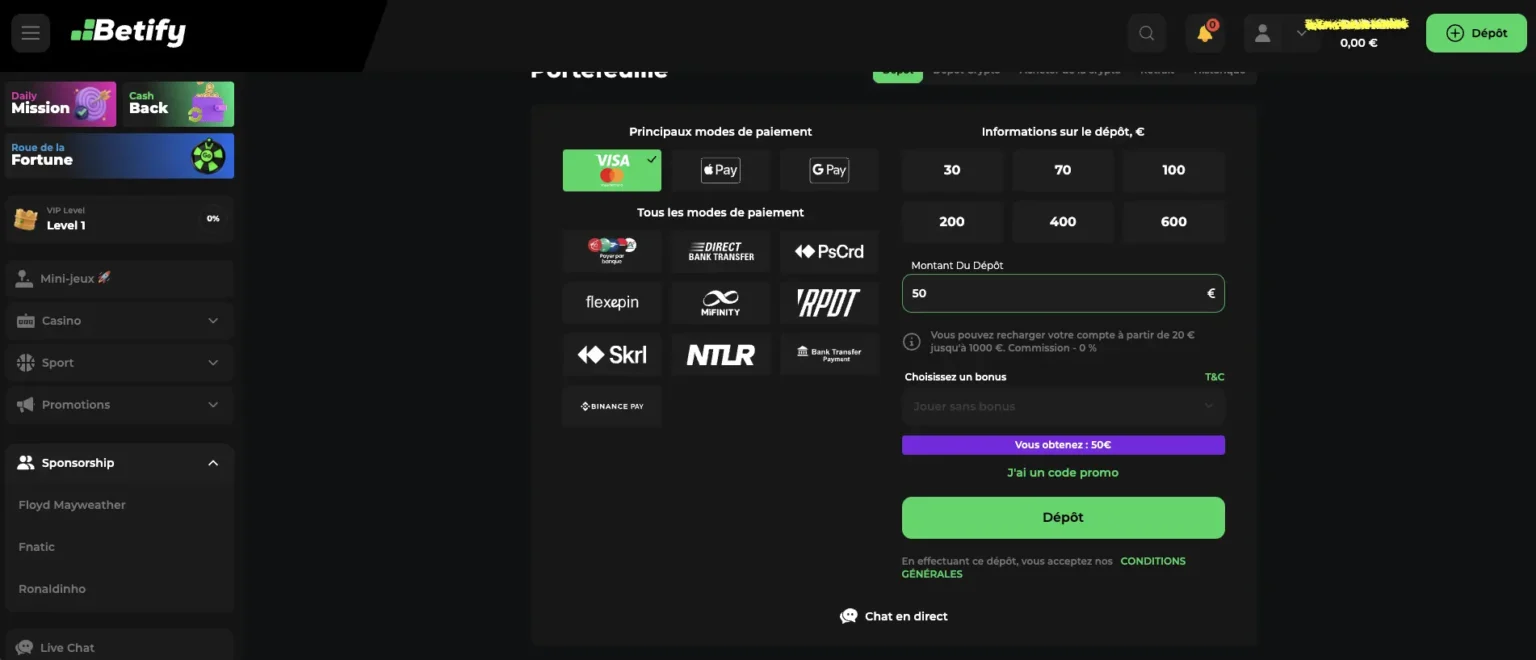 moyens de paiement sur casino Betify