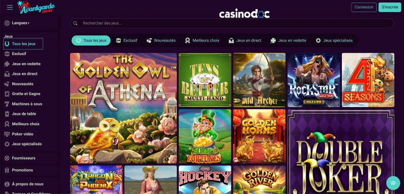 jeux disponibles avantgarde Casino