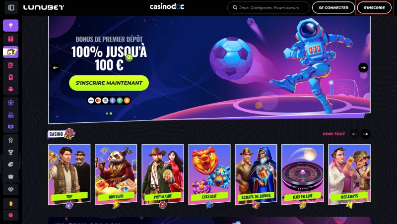 Inscription sur Lunubet Casino étape 1