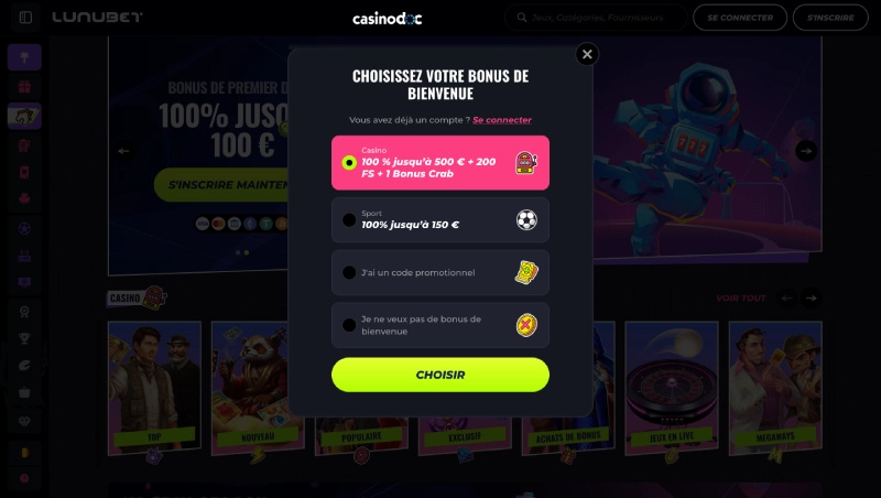 Inscription sur Lunubet Casino étape 2