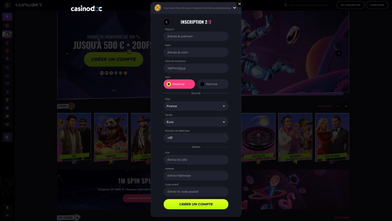 Inscription sur Lunubet Casino étape 5