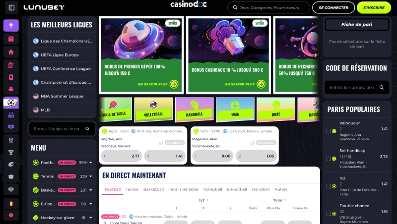 Paris sportifs sur Lunubet Casino