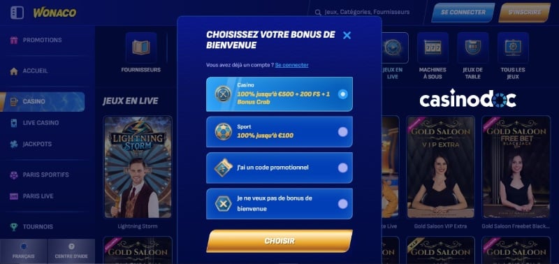 Register 1 Wonaco Casino