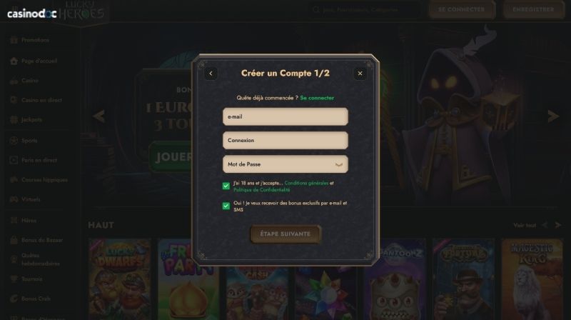 inscription Lucky Heroes Casino étape 4