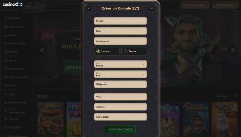 inscription Lucky Heroes Casino étape 5