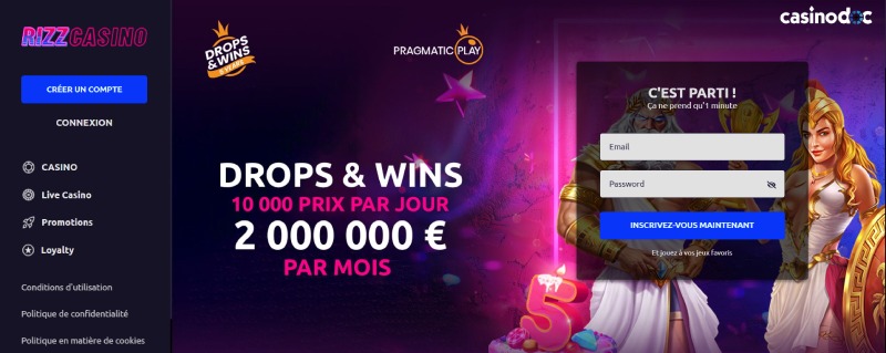 Inscription étape 1 Rizz Casino