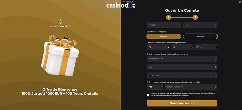 Inscription étape 3 Casino Extra