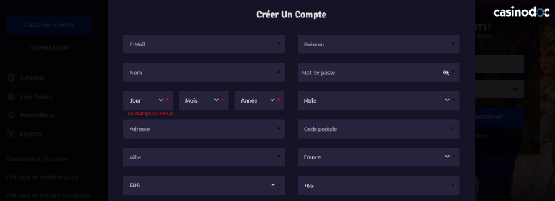 Inscription étape 3 Rizz Casino