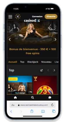 Interface mobile Casino Extra