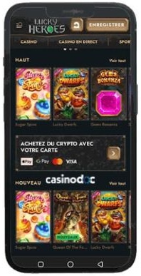 interface mobile Lucky Heroes Casino