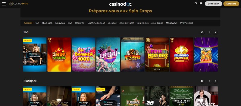Page d'accueil de Casino Extra