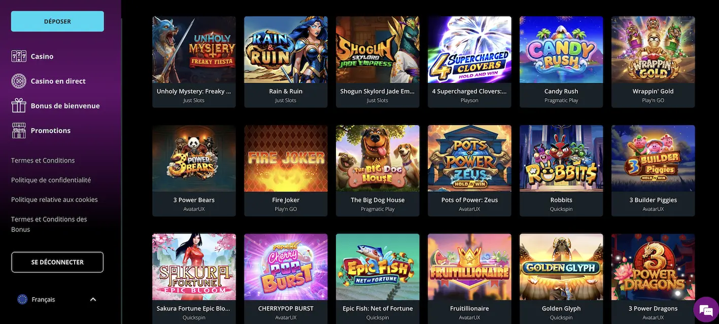 page de dépôt sur x7 casino