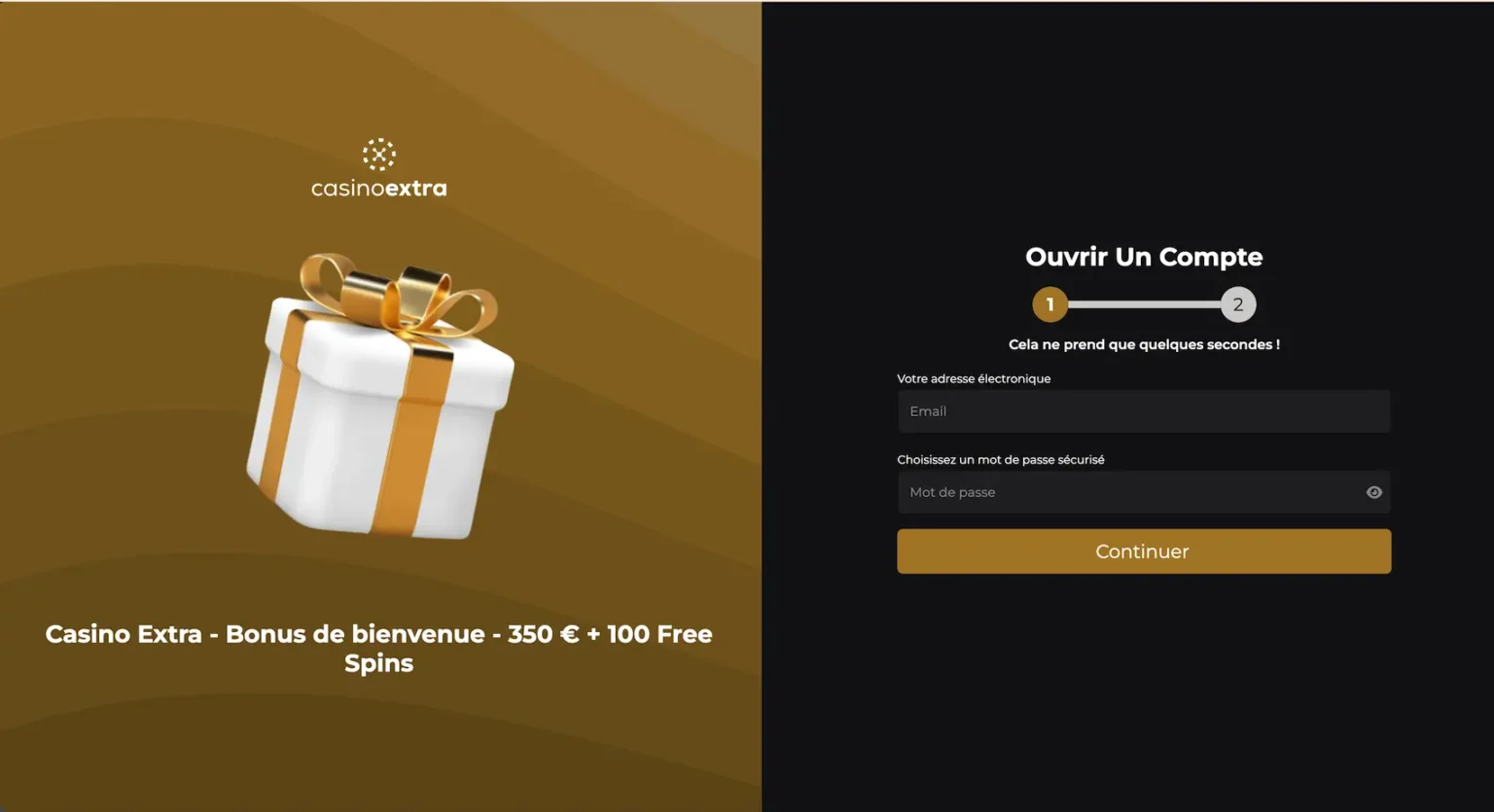 Page d'inscription sur Casino Extra