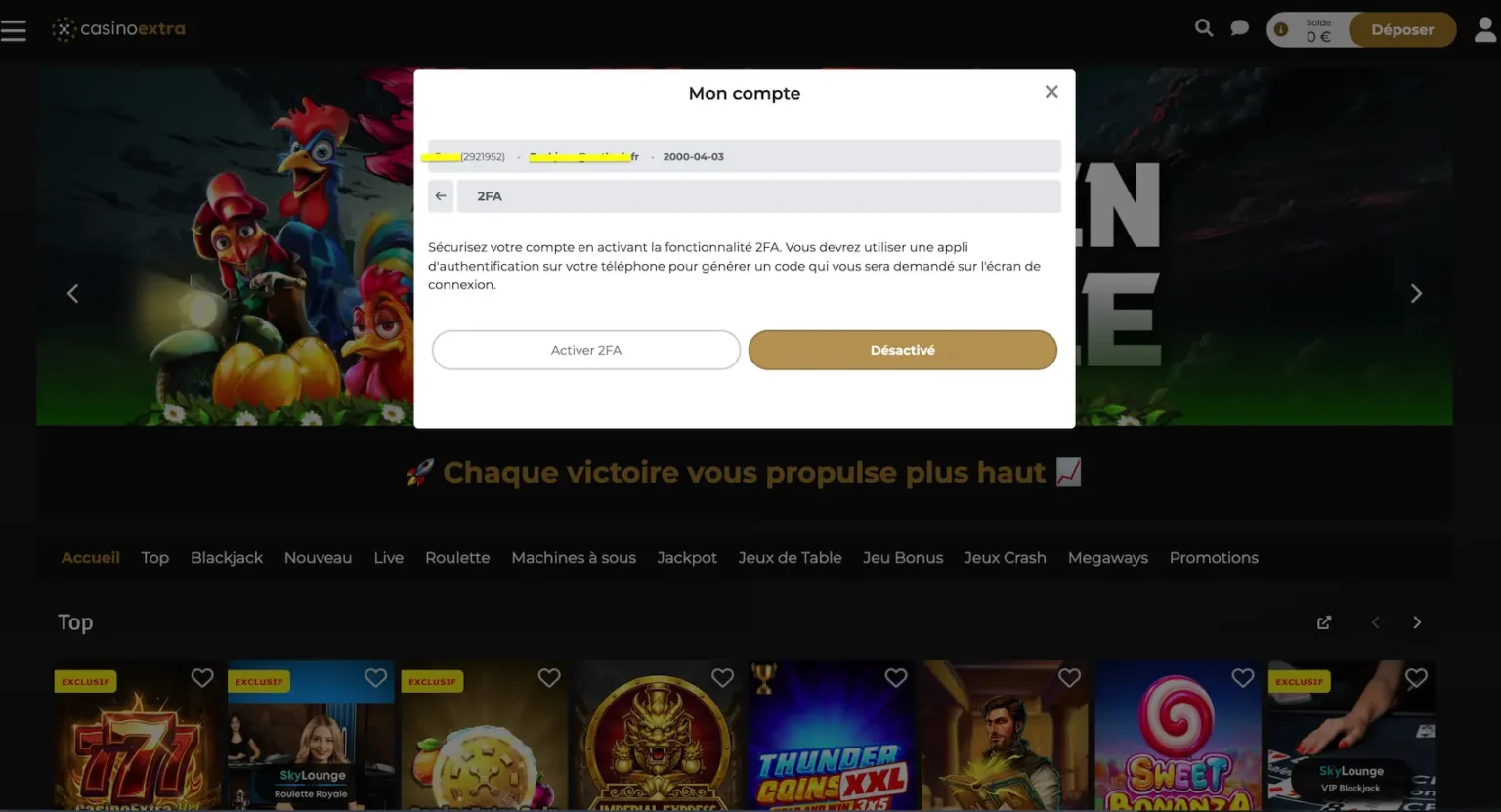 activer la 2FA sur Casino Extra