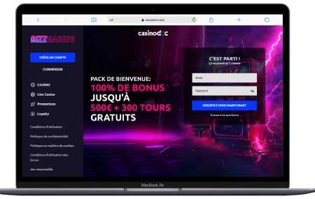 Interface ordinateur sur Rizz Casino