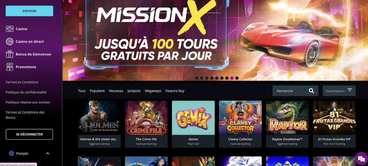 accès au formulaire de dépôt de x7 casino
