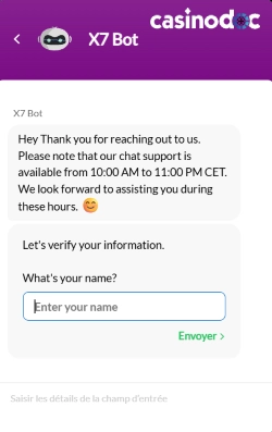 échange avec le service client X7 casino