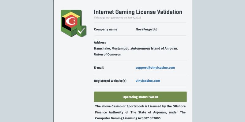 Licence Vinyl Casino