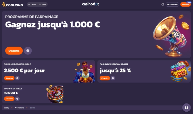 Autres promotions sur Coolzino Casino