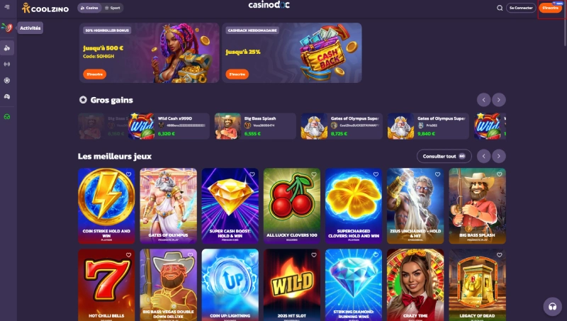 Inscription sur Coolzino Casino étape 1