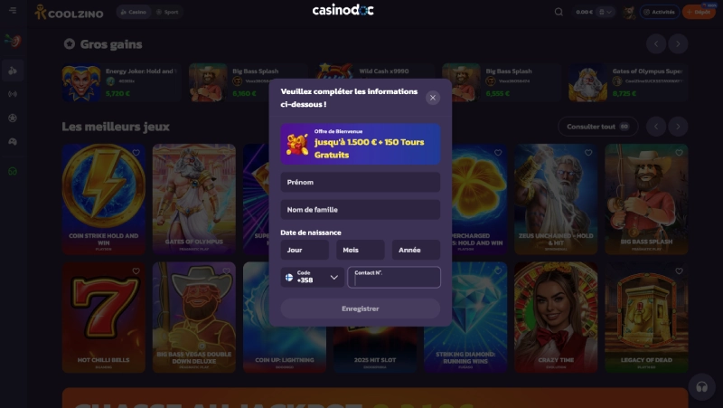Inscription sur Coolzino Casino étape 2_2