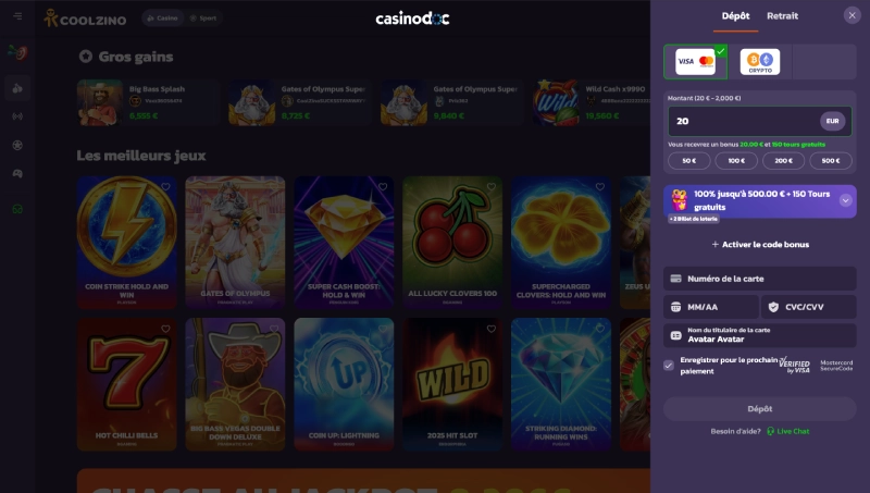 Inscription sur Coolzino Casino étape 3