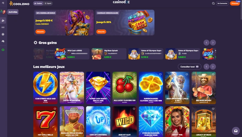 Jeux casino sur Coolzino Casino