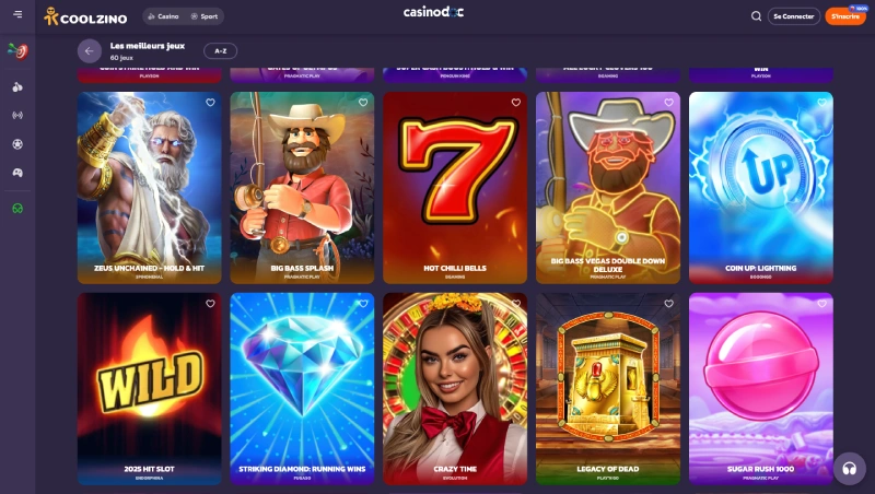 Les jeux sur Coolzino Casino