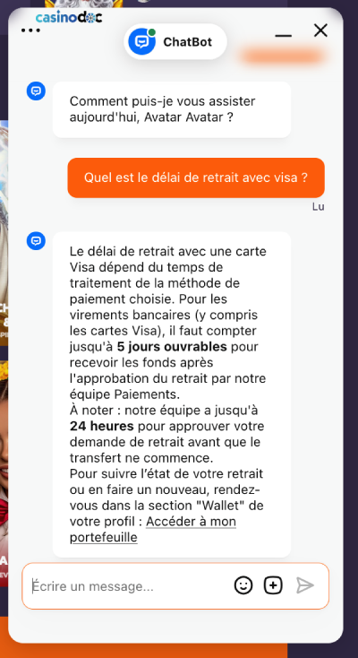Live chat avec le service client de Coolzino Casino