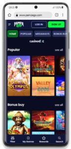 Interface Android du casino PampaGo