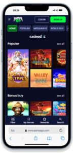 Interface IOS du casino PampaGo