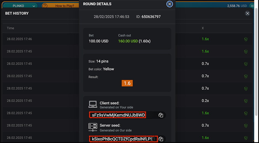 Récupérer et vérifier la Server Seed