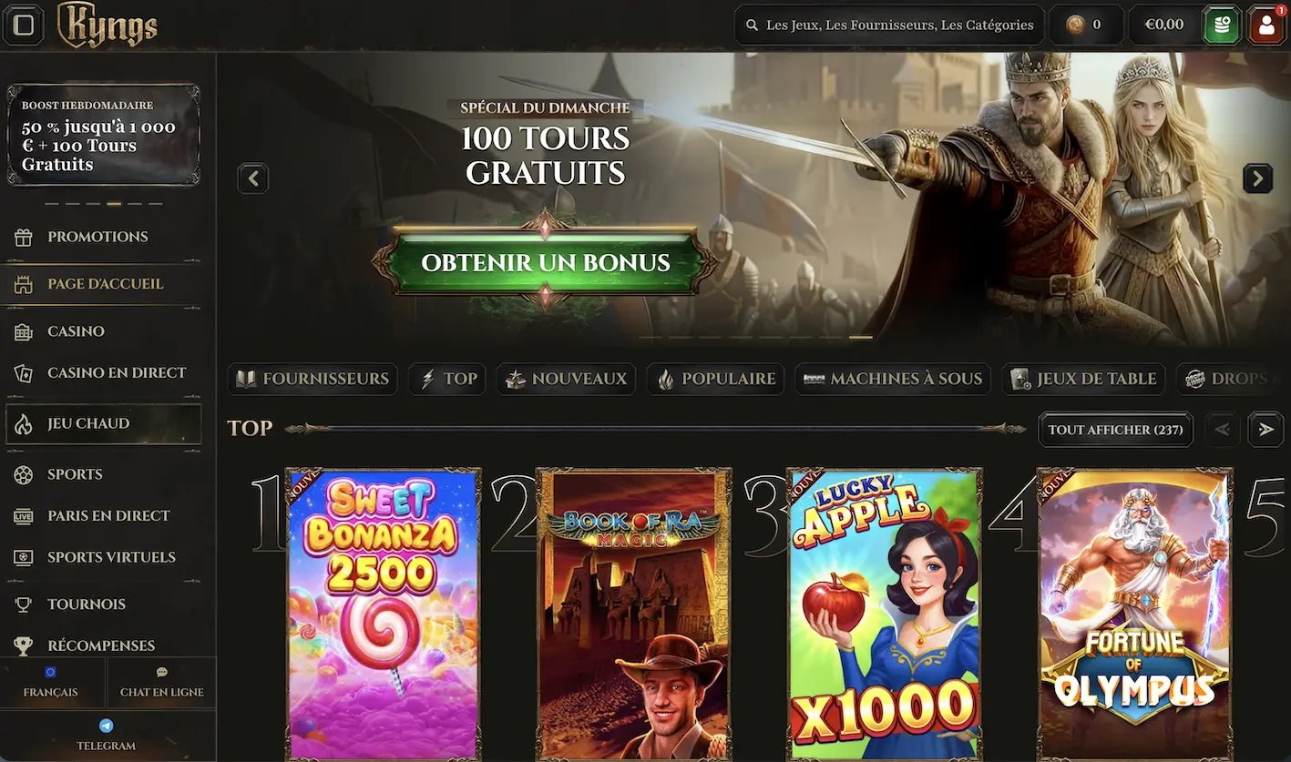 page d'accueil du casino en ligne Kyngs