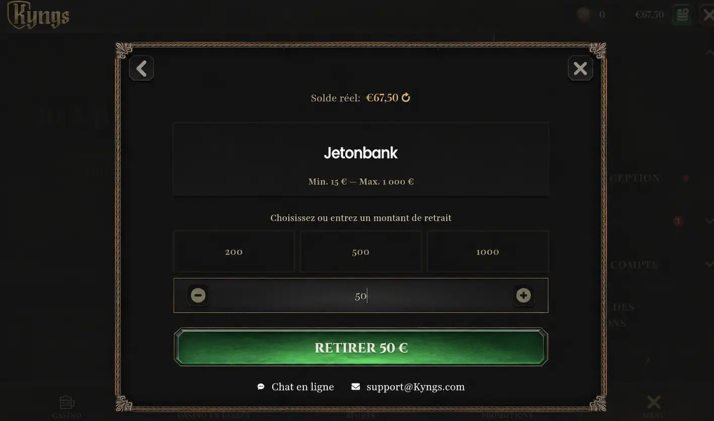confirmation retrait sur le casino Kyngs