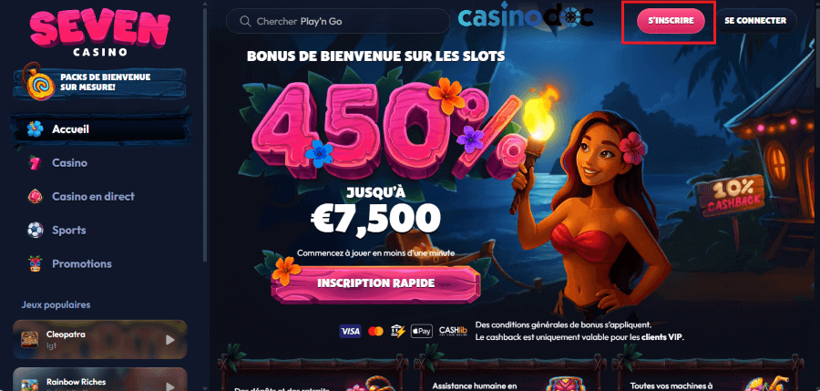 inscription seven casino étape 1