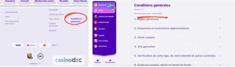 Capture écran de l'abscence des conditions générales d'utilisation